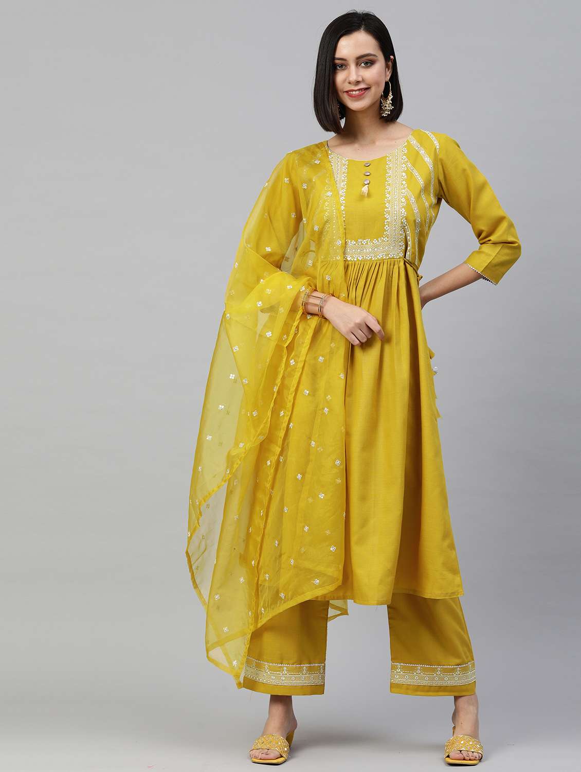women kurta palazzo set with dupatta - 18418170 - Zoom Image - 0