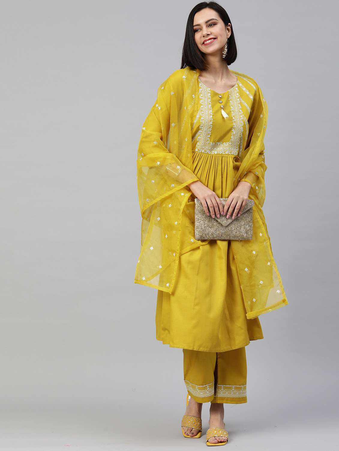 women kurta palazzo set with dupatta - 18418170 - Standard Image - 3