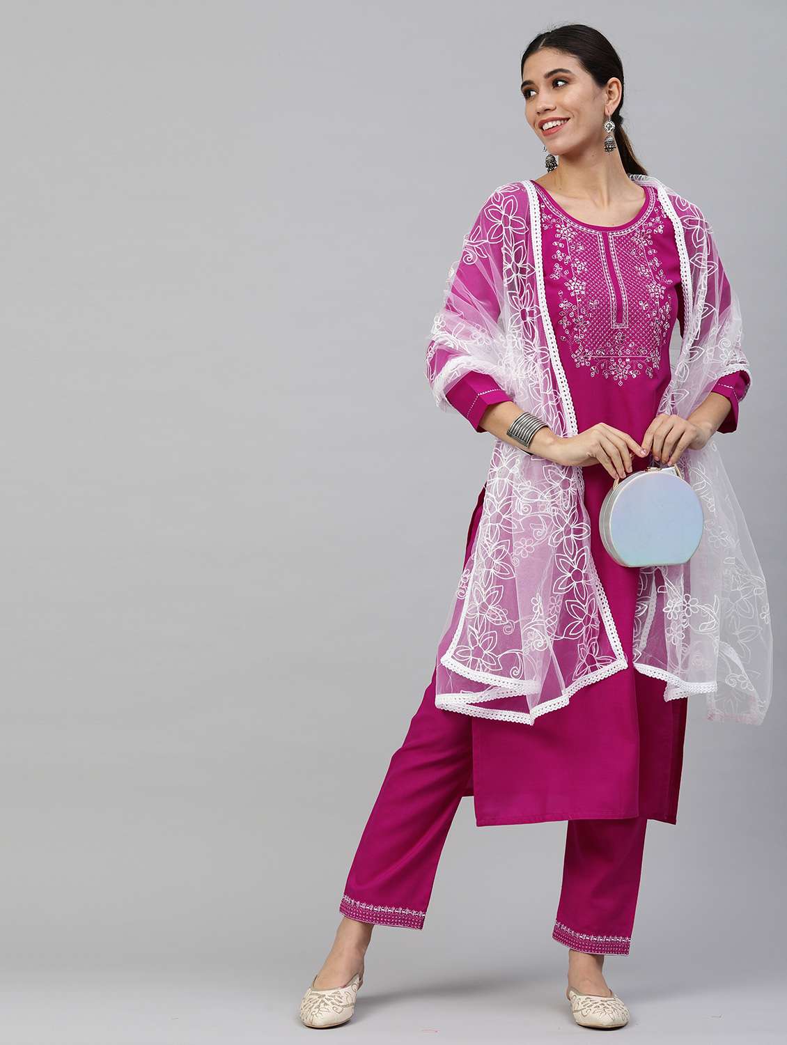 pink cotton blend kurta pant set - 18418175 - Standard Image - 3