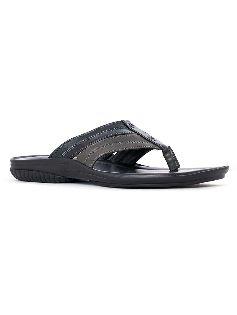 black synthetic & mesh slip on flip flops