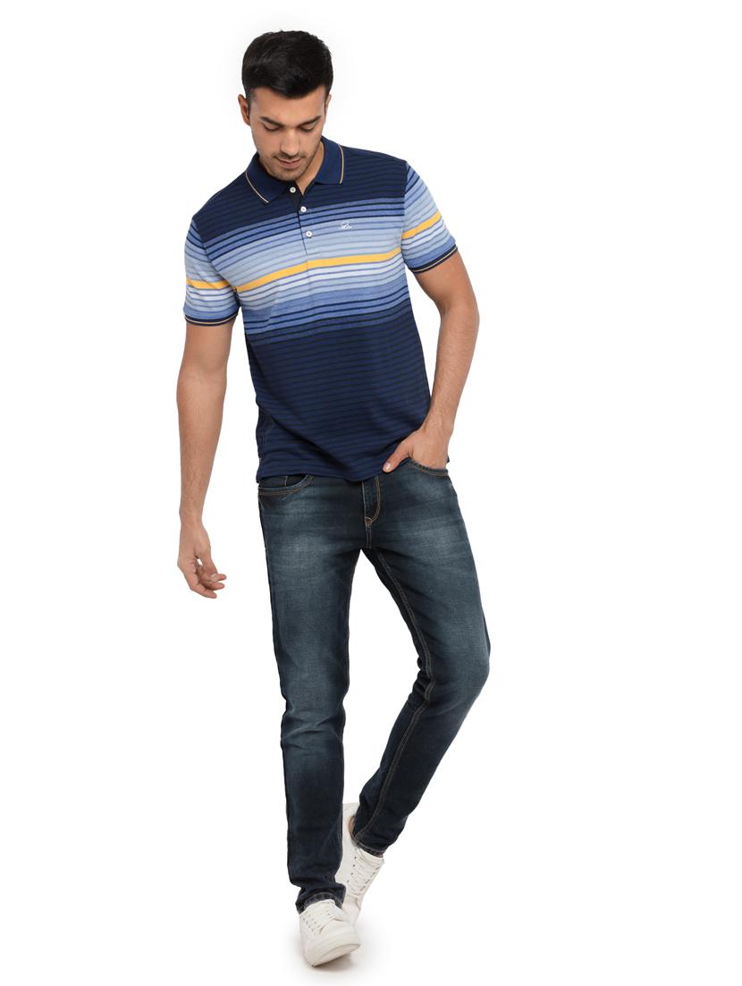 navy-blue striped polo t-shirt - 18418385 - Standard Image - 3