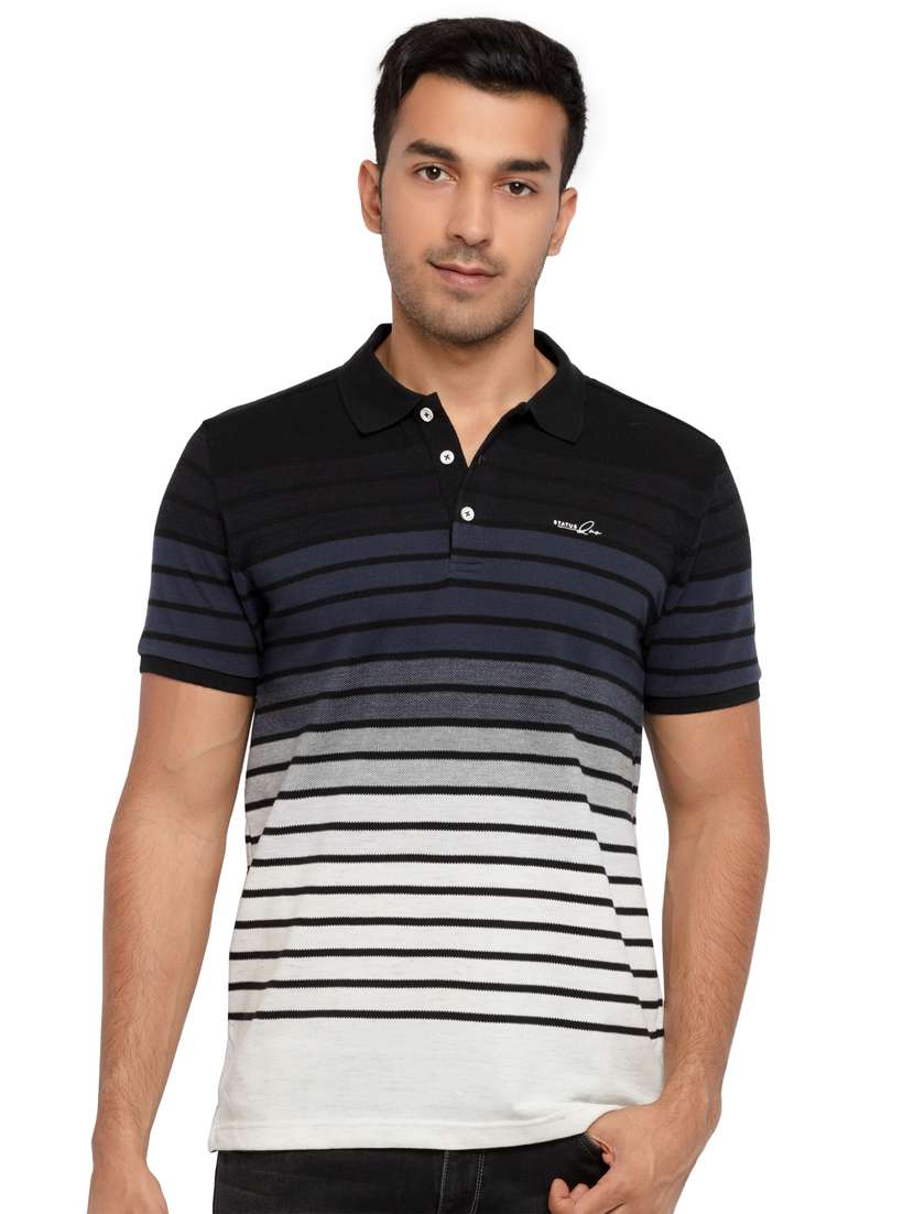 navy blue striped polo t-shirt