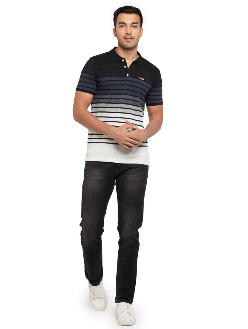 navy blue striped polo t-shirt - 18418390 - Standard Image - 3
