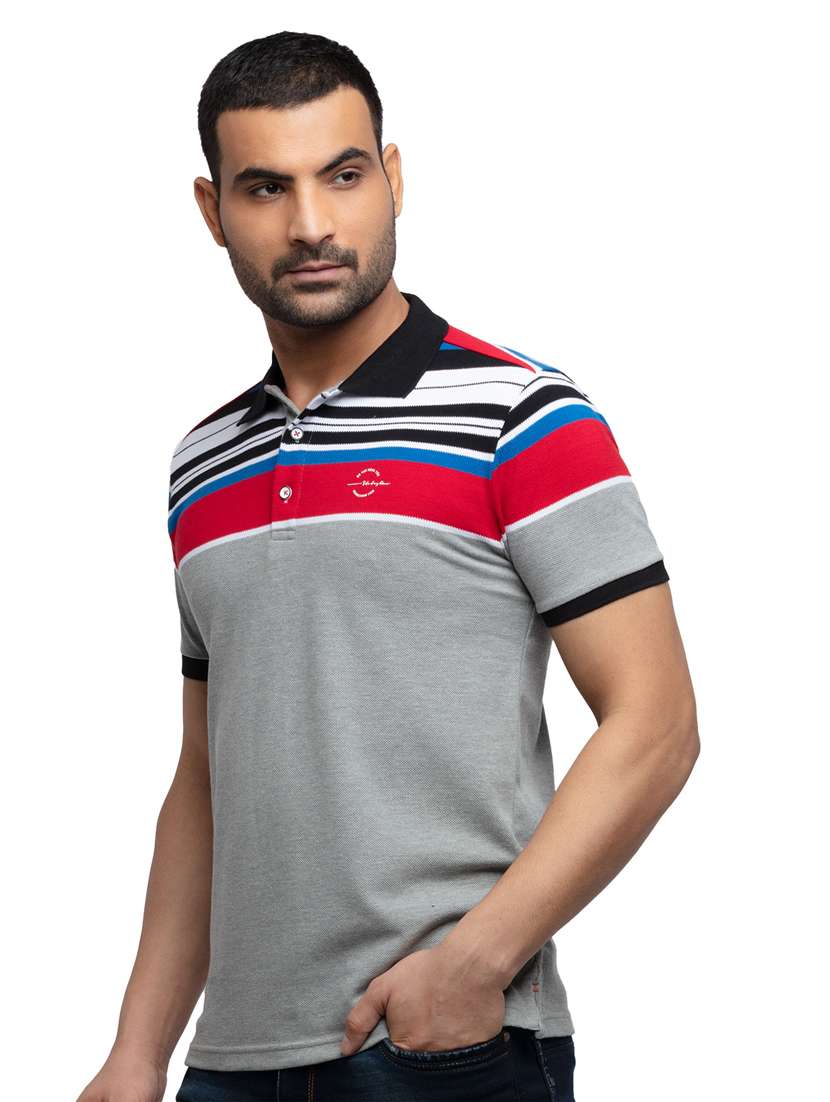 grey striped polo t-shirt - 18418396 -  Zoom Image - 0