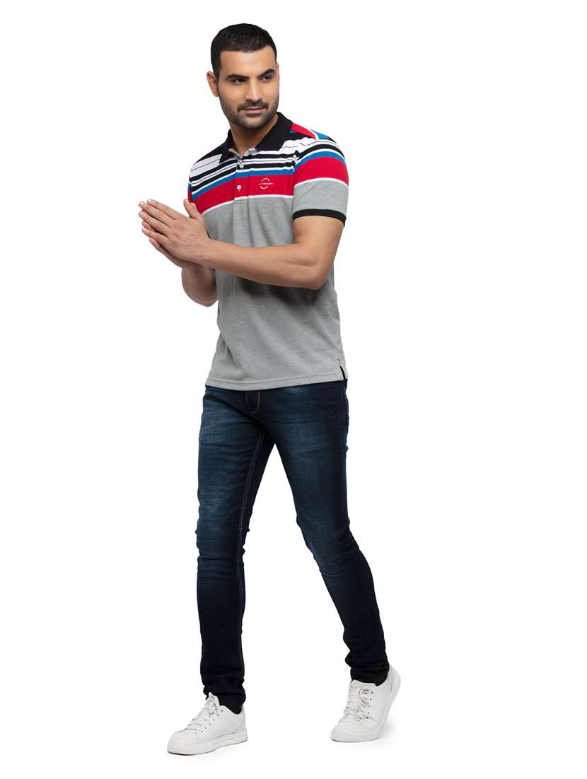 grey striped polo t-shirt - 18418396 - Standard Image - 3