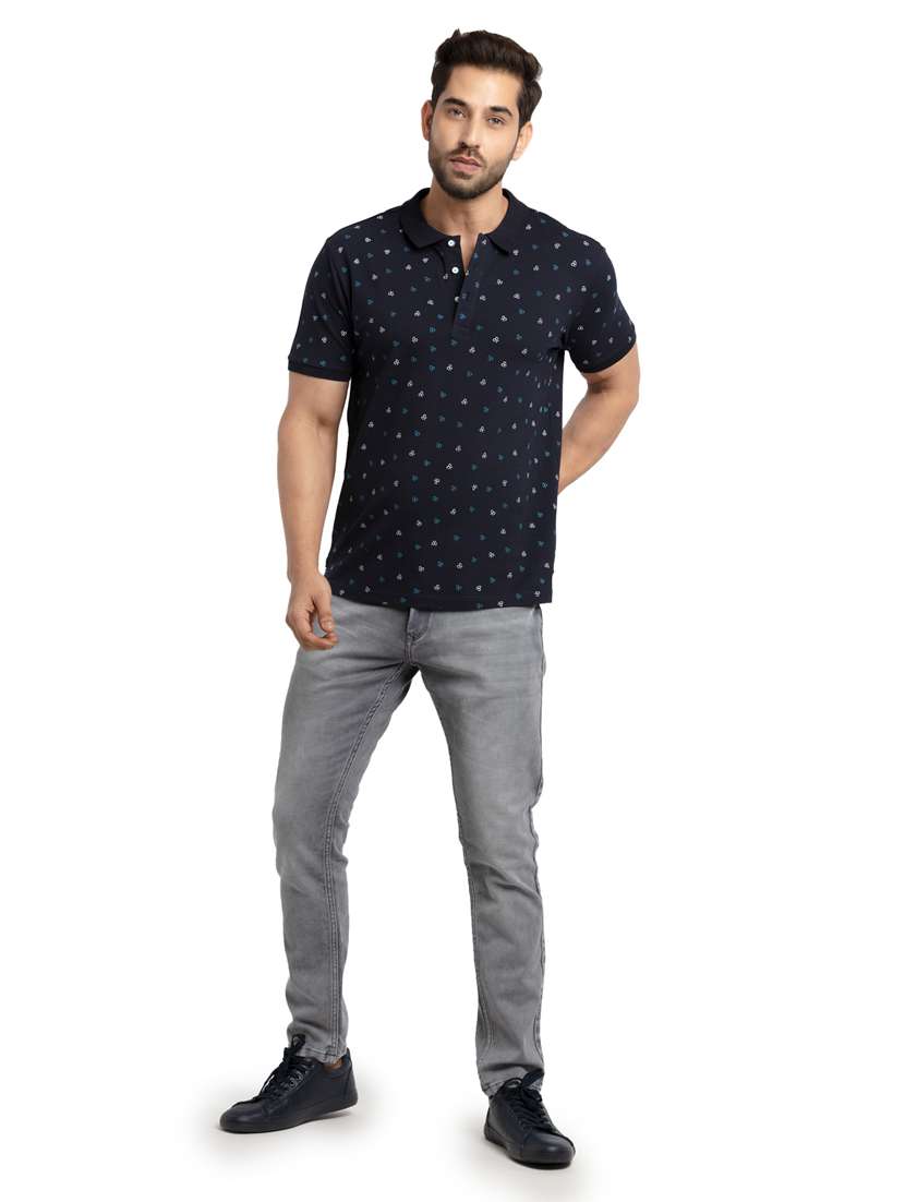 navy blue printed polo t-shirt - 18418410 - Standard Image - 3