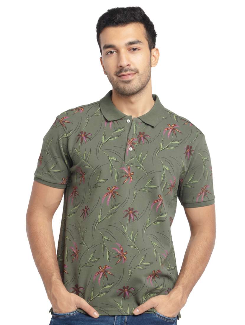 olive-green printed polo t-shirt - 18418413 - Zoom Image - 0