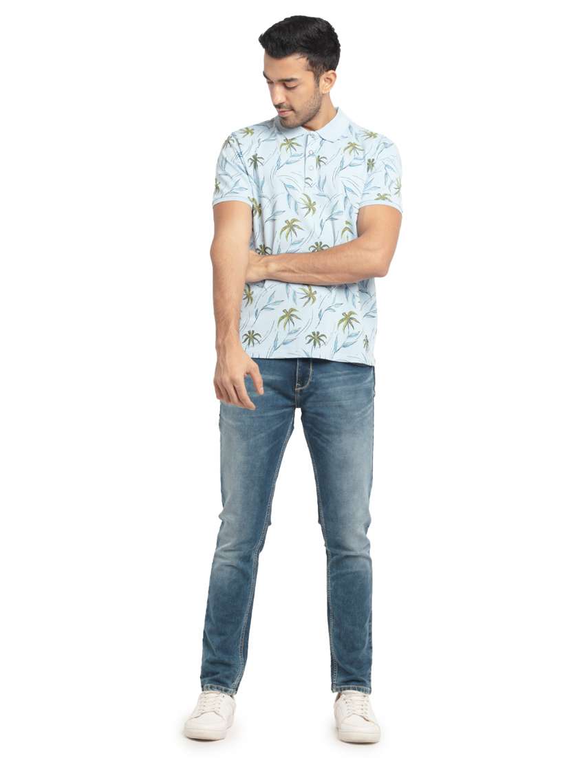 light blue printed polo t-shirt - 18418414 - Standard Image - 3