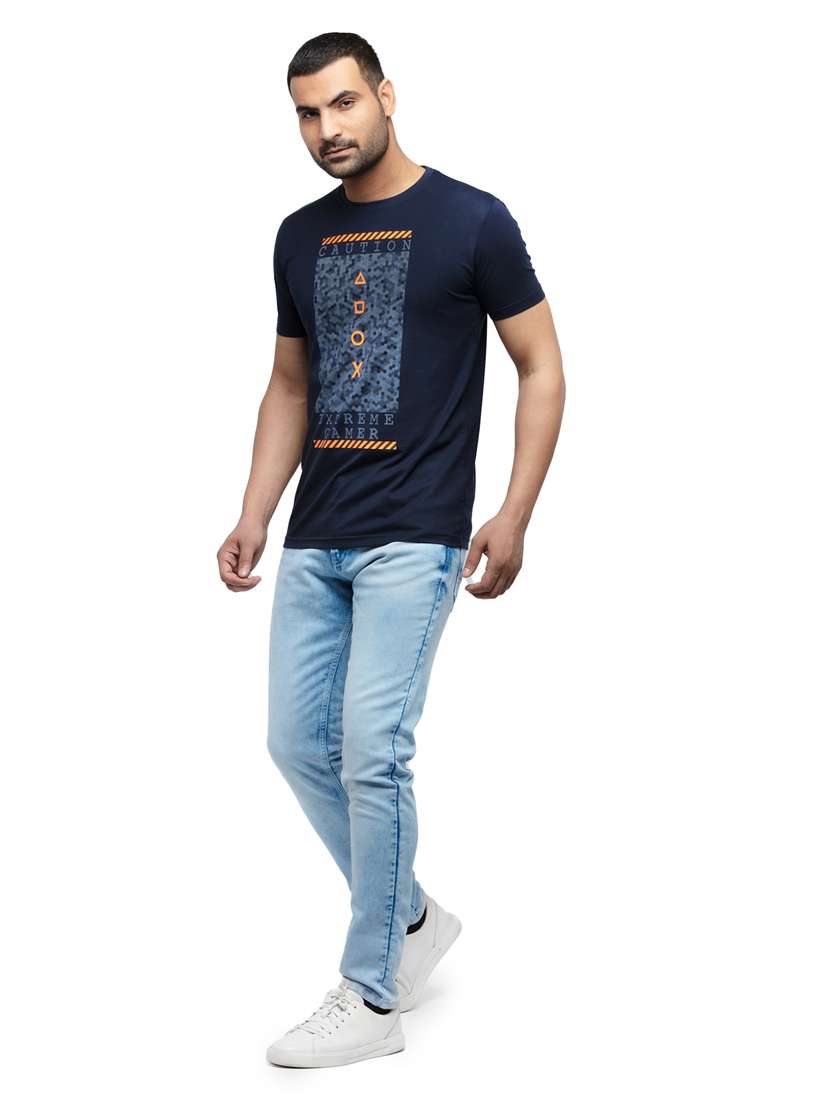 navy blue chest-printed t-shirt - 18418441 -  Standard Image - 3