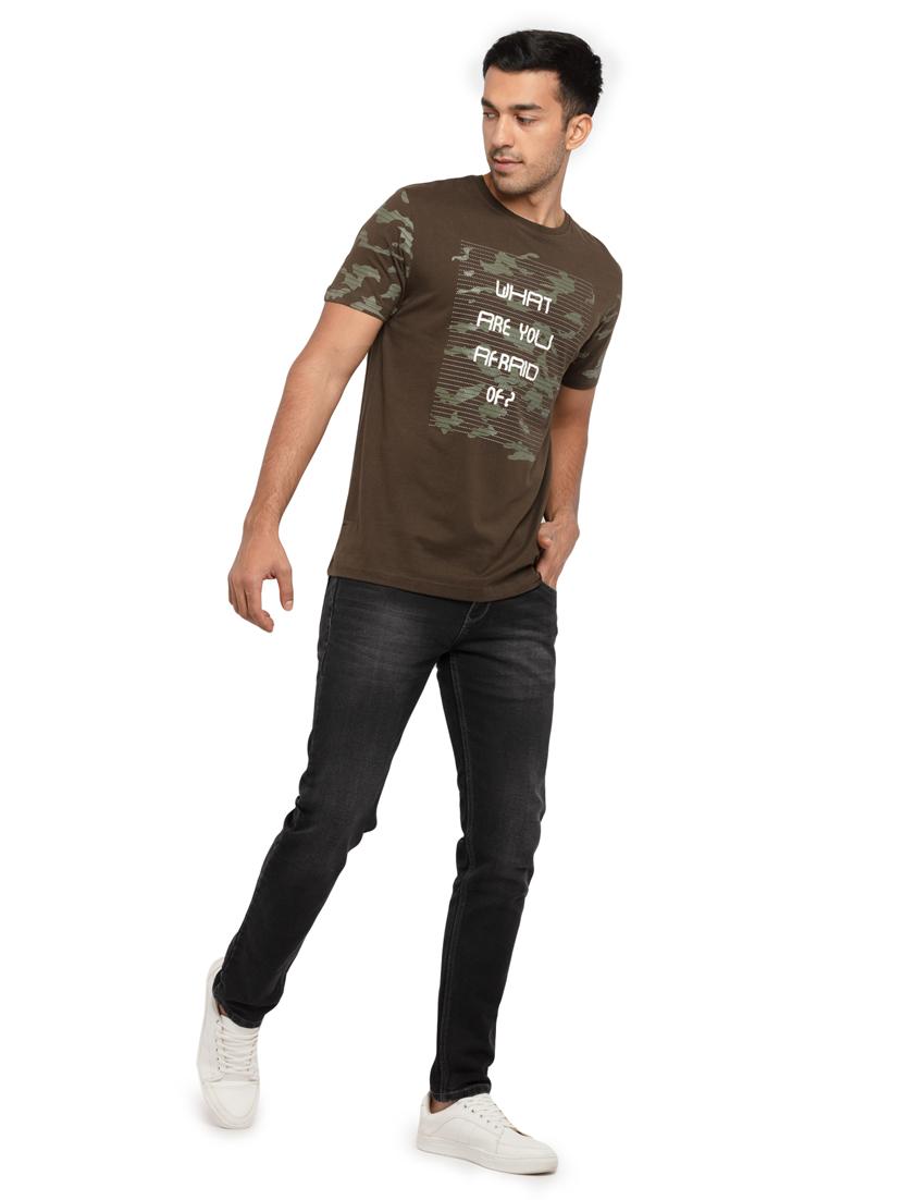 olive-green chest-printed t-shirt - 18418444 - Standard Image - 3
