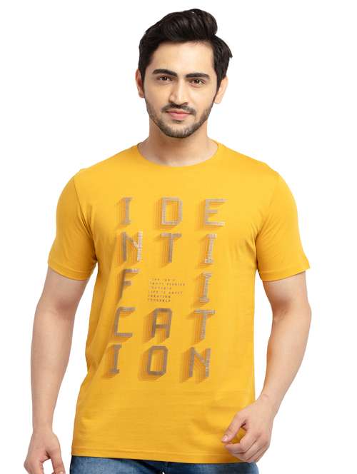 yellow chest-printed t-shirt - 18418456 - Standard Image - 0