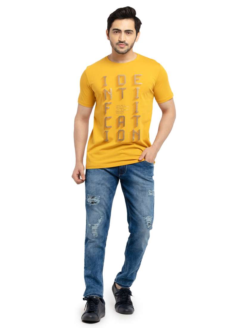 yellow chest-printed t-shirt - 18418456 - Standard Image - 3