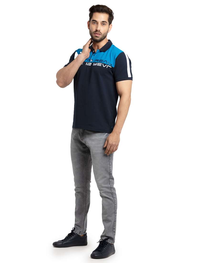 navy blue printed polo t-shirt - 18418480 -  Standard Image - 3