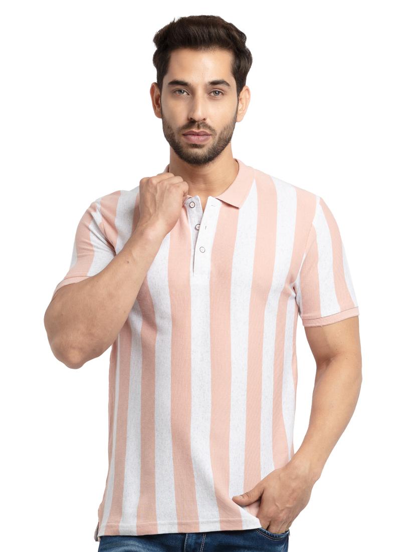 peach striped polo t-shirt - 18418482 -  Zoom Image - 0