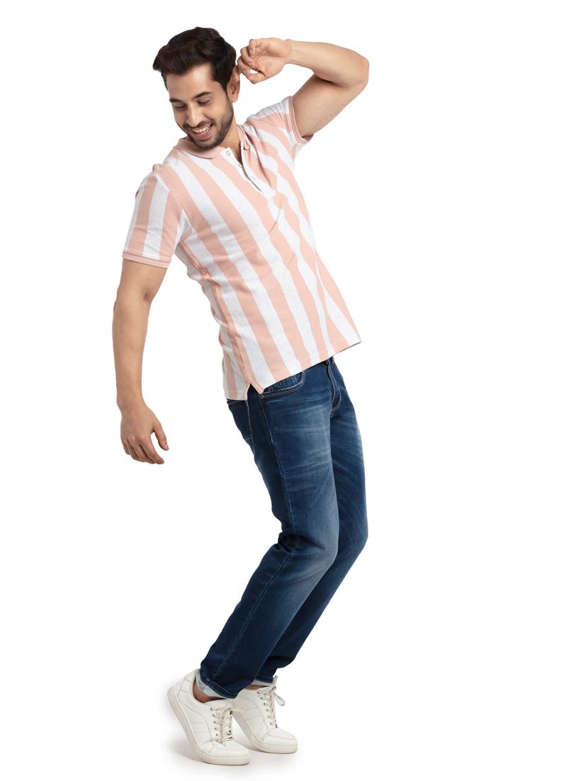 peach striped polo t-shirt - 18418482 - Standard Image - 3