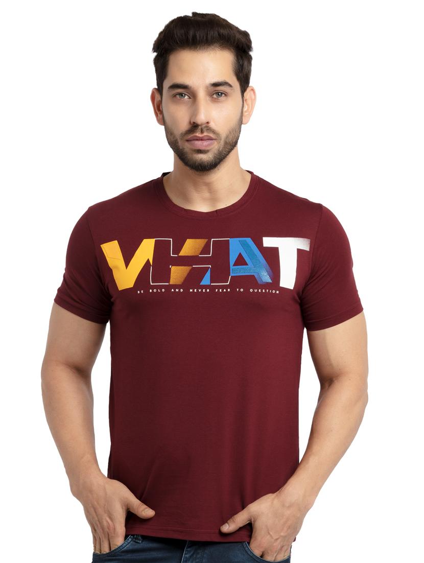 maroon chest-printed t-shirt - 18418485 - Zoom Image - 0