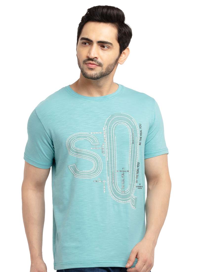 light blue chest-printed t-shirt - 18418489 -  Zoom Image - 0