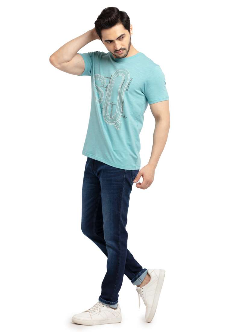 light blue chest-printed t-shirt - 18418489 - Standard Image - 3