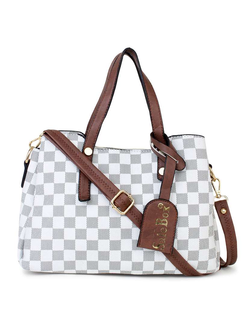 white checked regular handbag