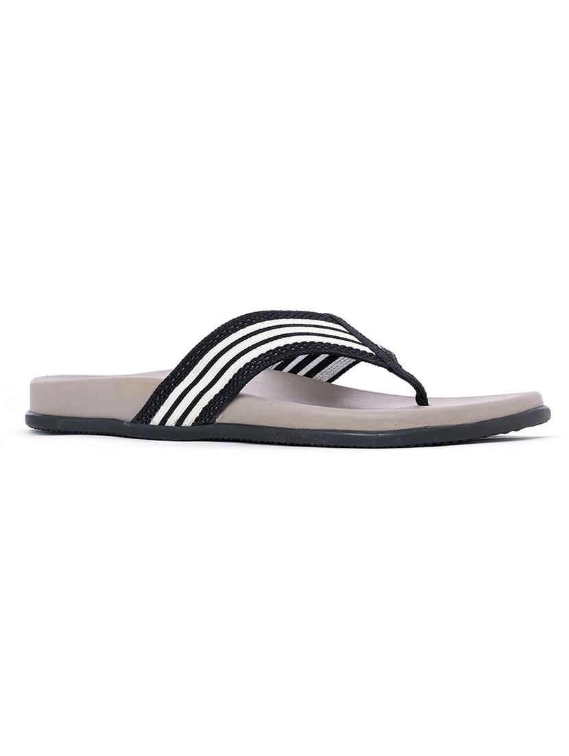 black fabric  flip flops
