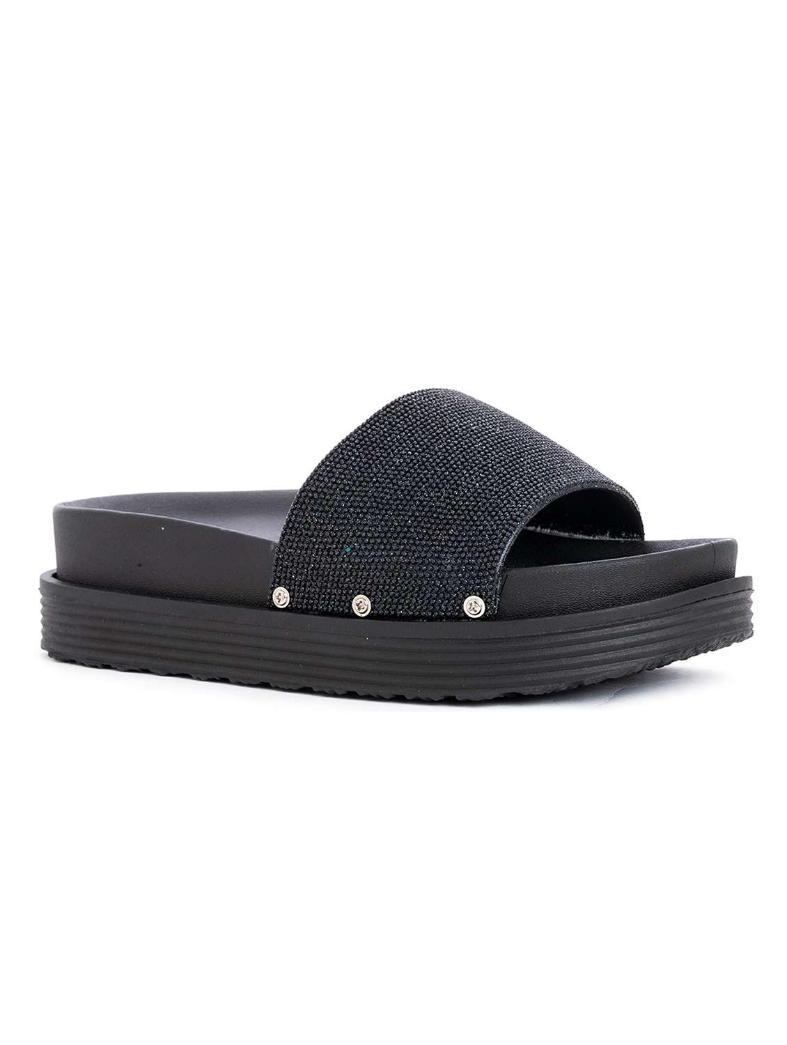 khadim's black colour slip on / heels having pvc upper material - monsoon/beach use for women ( size : 3 )