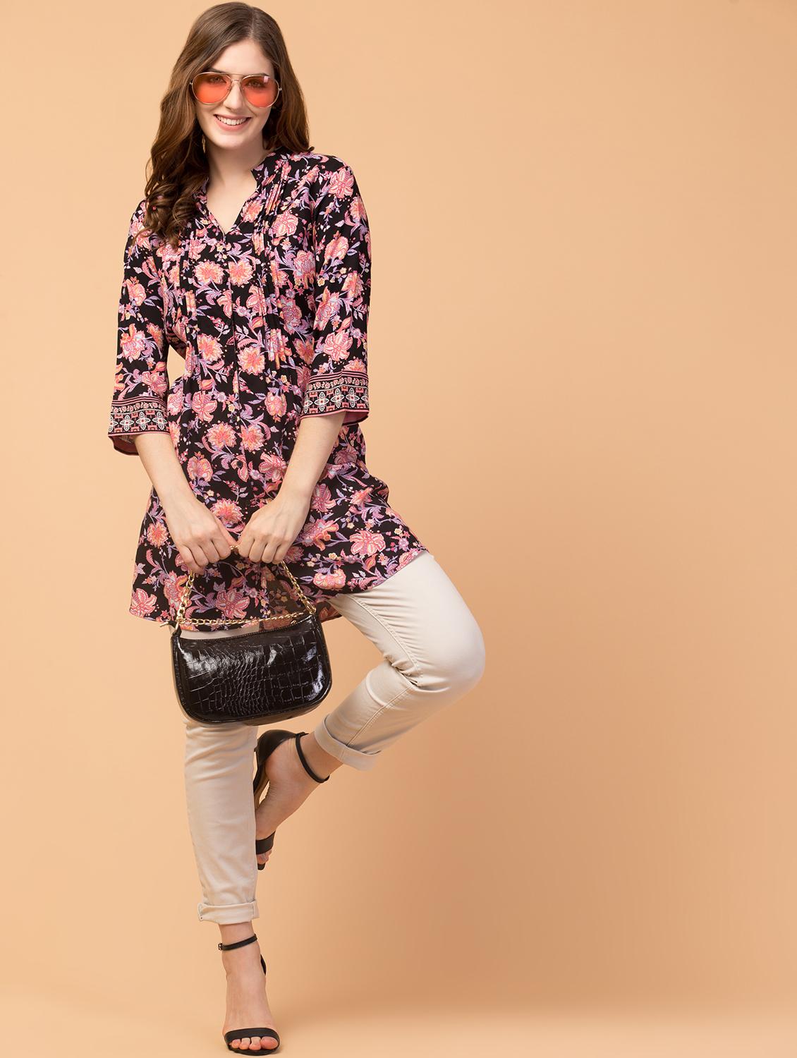 black tie back floral print tunic - 18419176 - Standard Image - 5