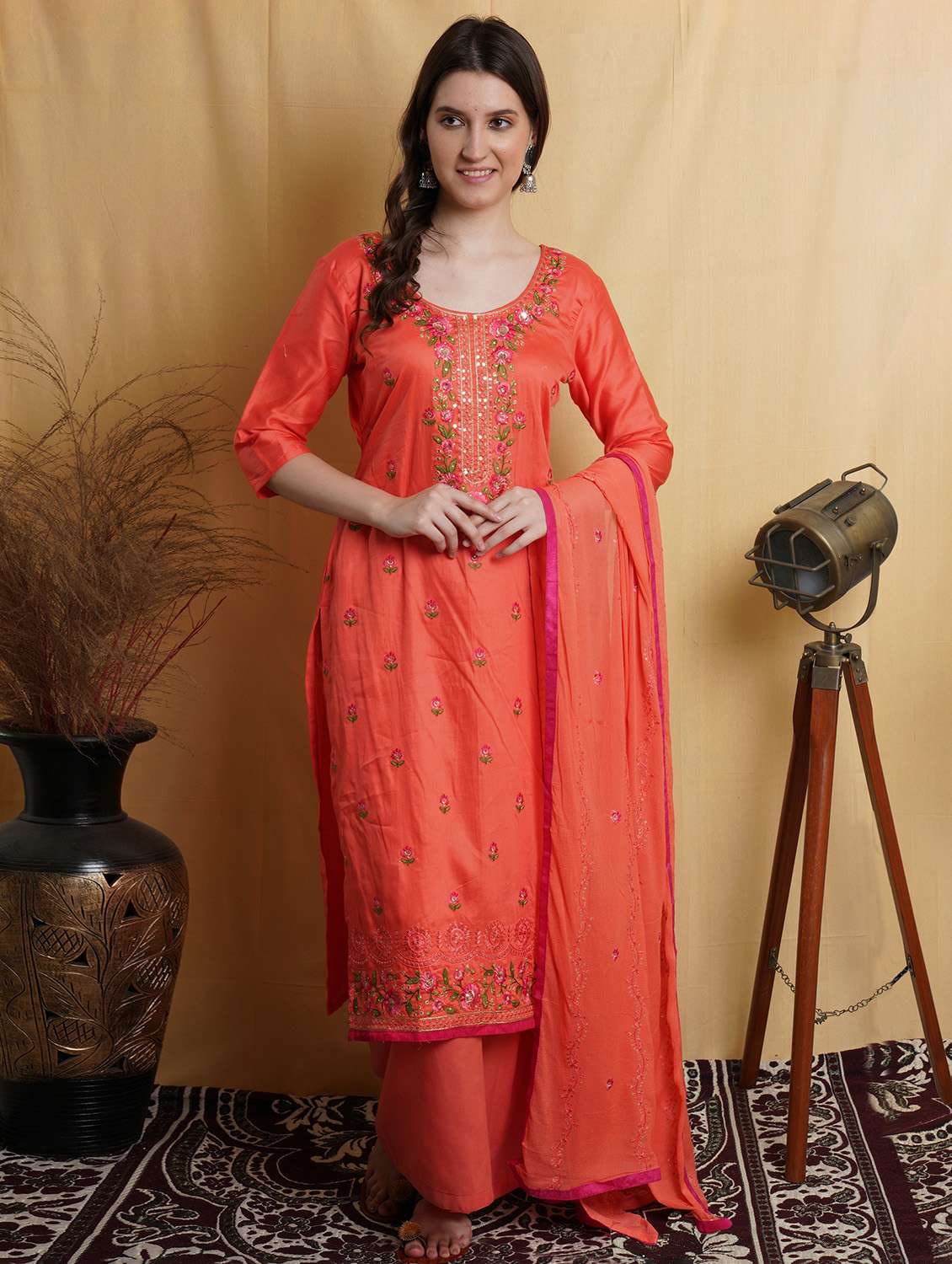 peach cotton unstitched suit