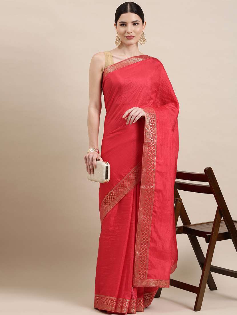 women's bordered red colored saree