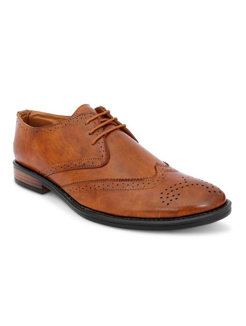 tan synthetic & mesh laceup brouges - 18419526 -  Standard Image - 0