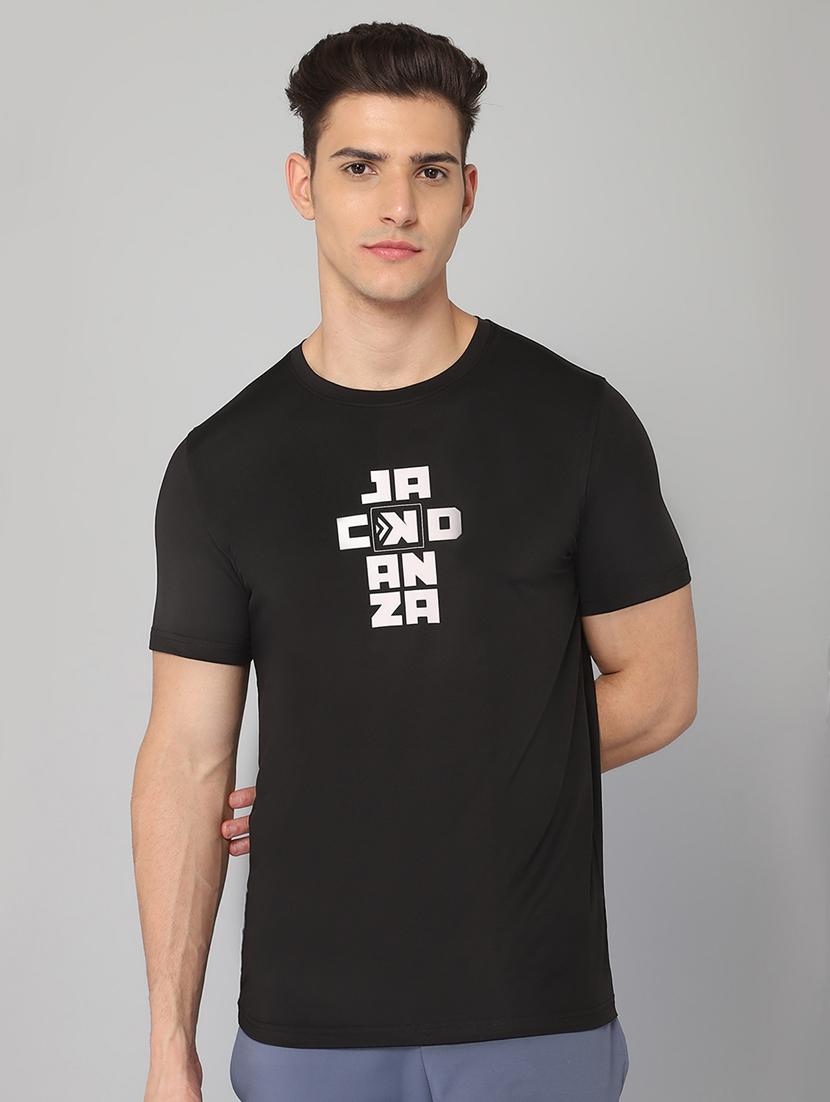 black chest-printed t-shirt