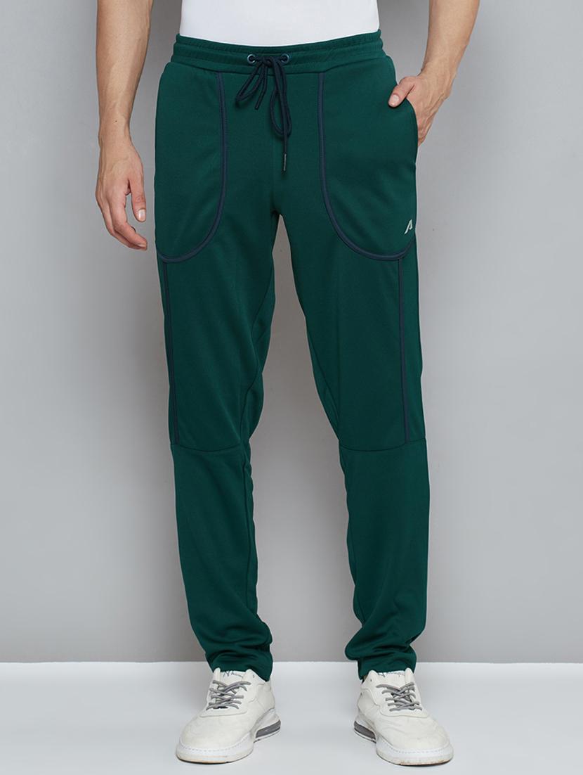 green solid full length track pant