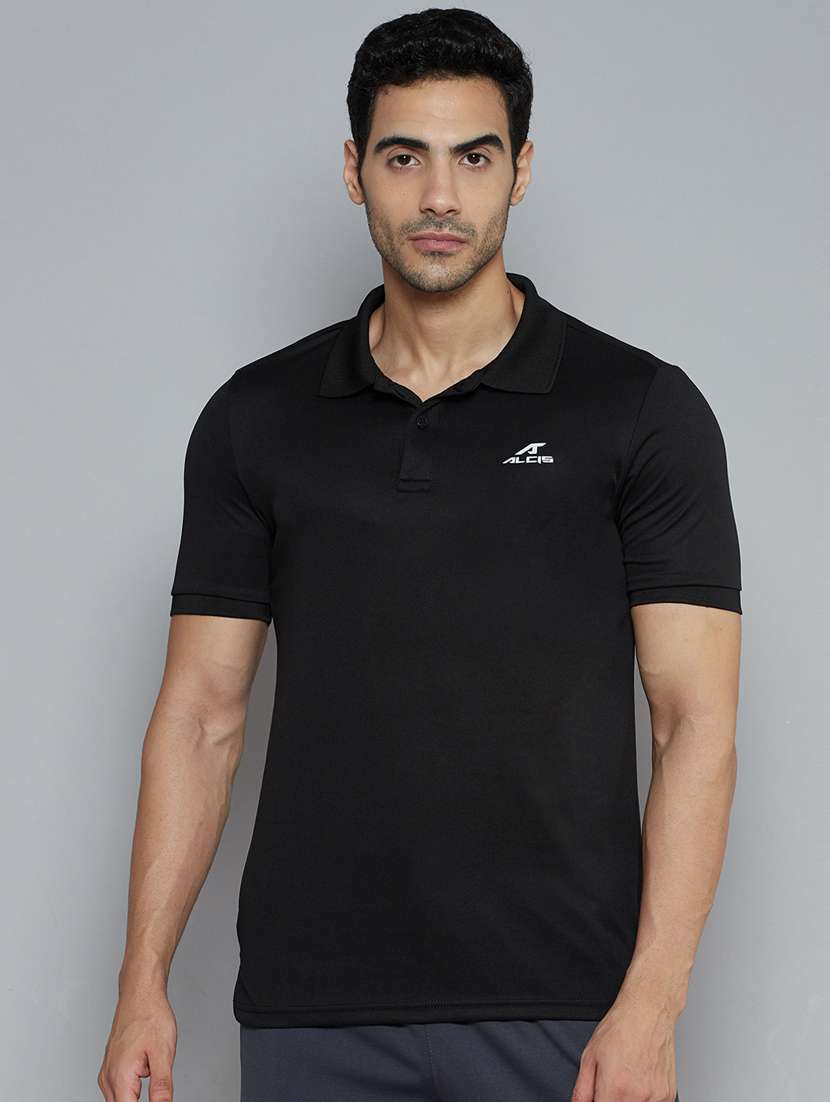 black solid polo t-shirt - 18420169 - Zoom Image - 0