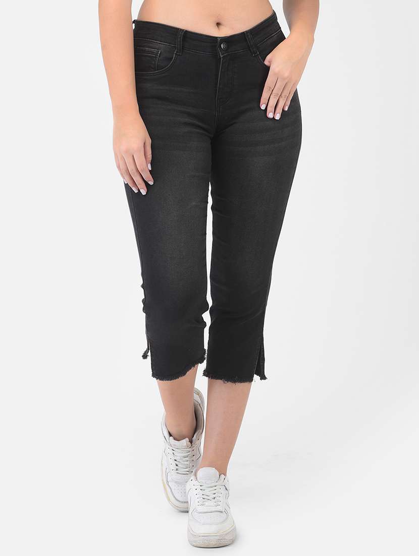 black washed denim capri