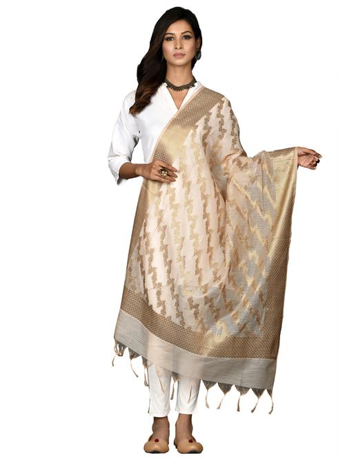 beige chanderi dupatta - 18421145 -  Standard Image - 0