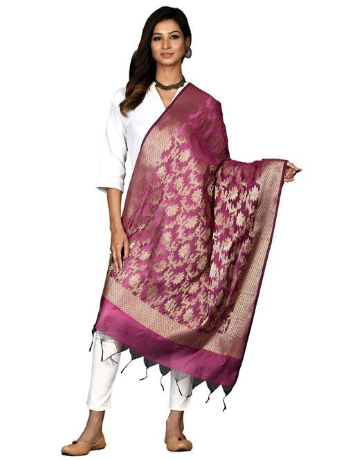 purple floral print banarasi dupatta - 18421157 -  Standard Image - 0