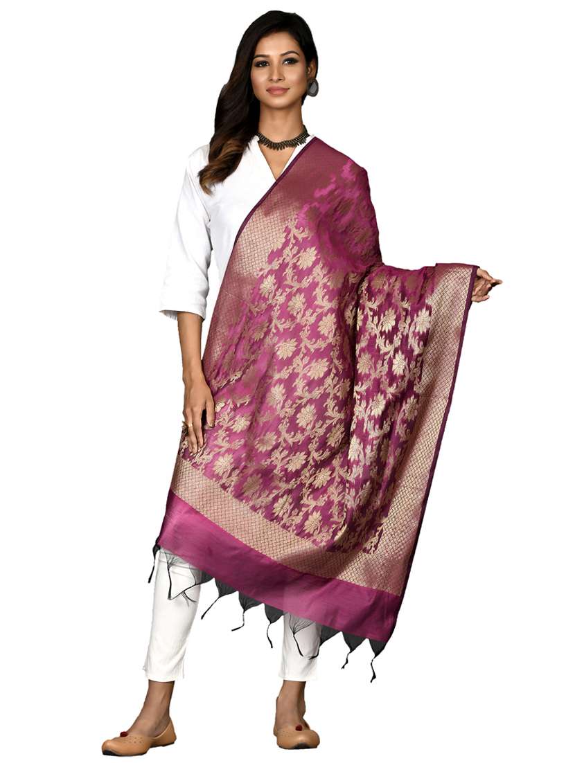 purple floral print banarasi dupatta