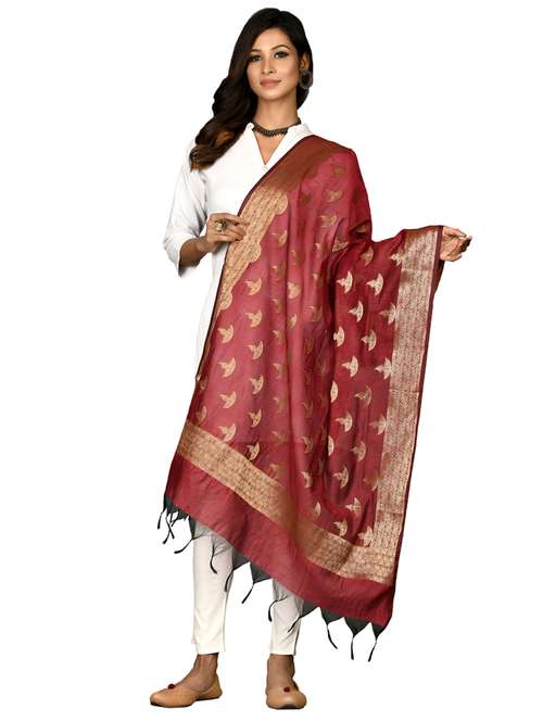 red chanderi dupatta - 18421161 -  Standard Image - 0