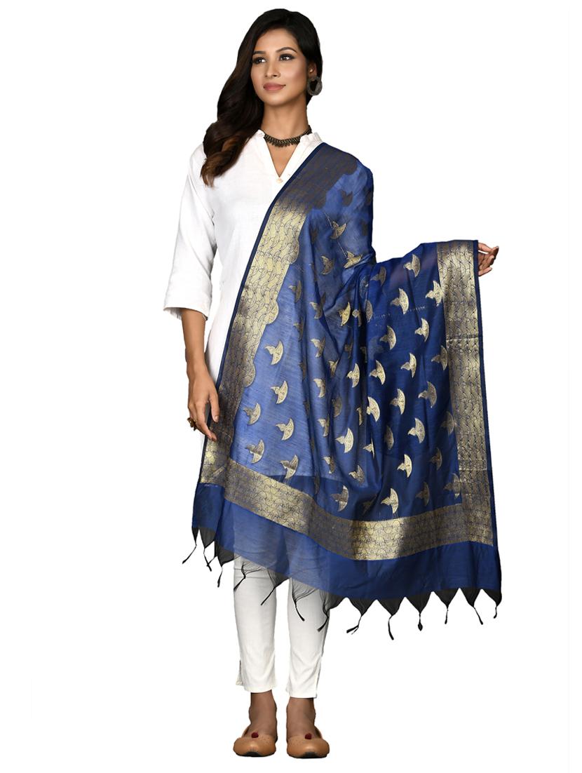 blue chanderi dupatta - 18421162 -  Zoom Image - 0