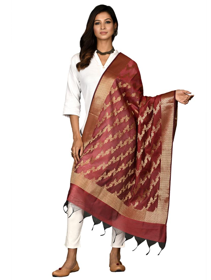 red chanderi dupatta - 18421165 -  Zoom Image - 0