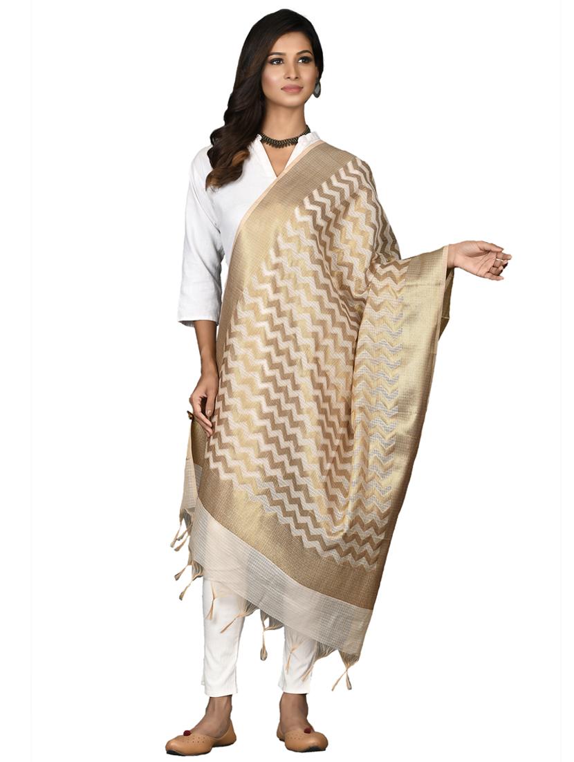 beige chanderi dupatta - 18421168 -  Zoom Image - 0