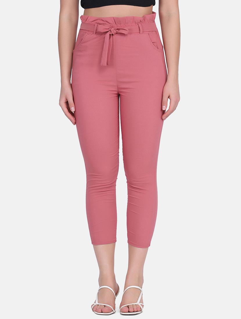 women solid high rise cigarette pant