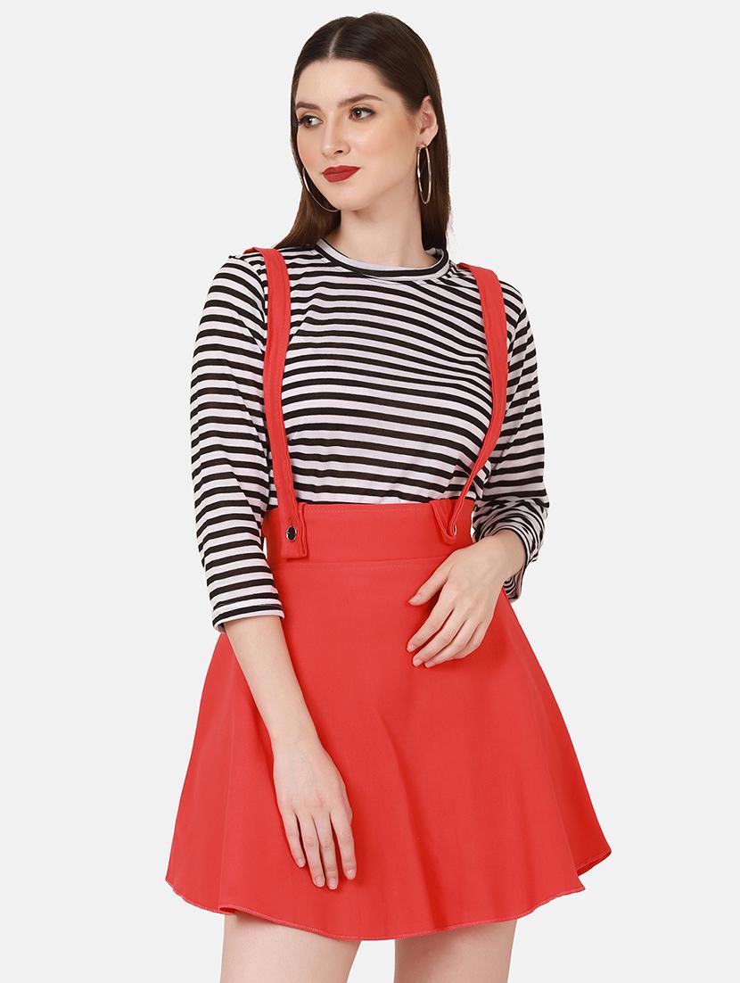 high rise solid flared pinafore dress