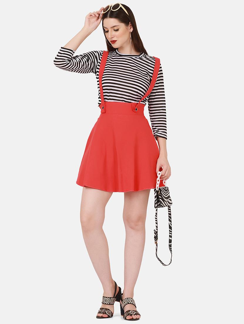 high rise solid flared pinafore dress - 18421456 - Standard Image - 3