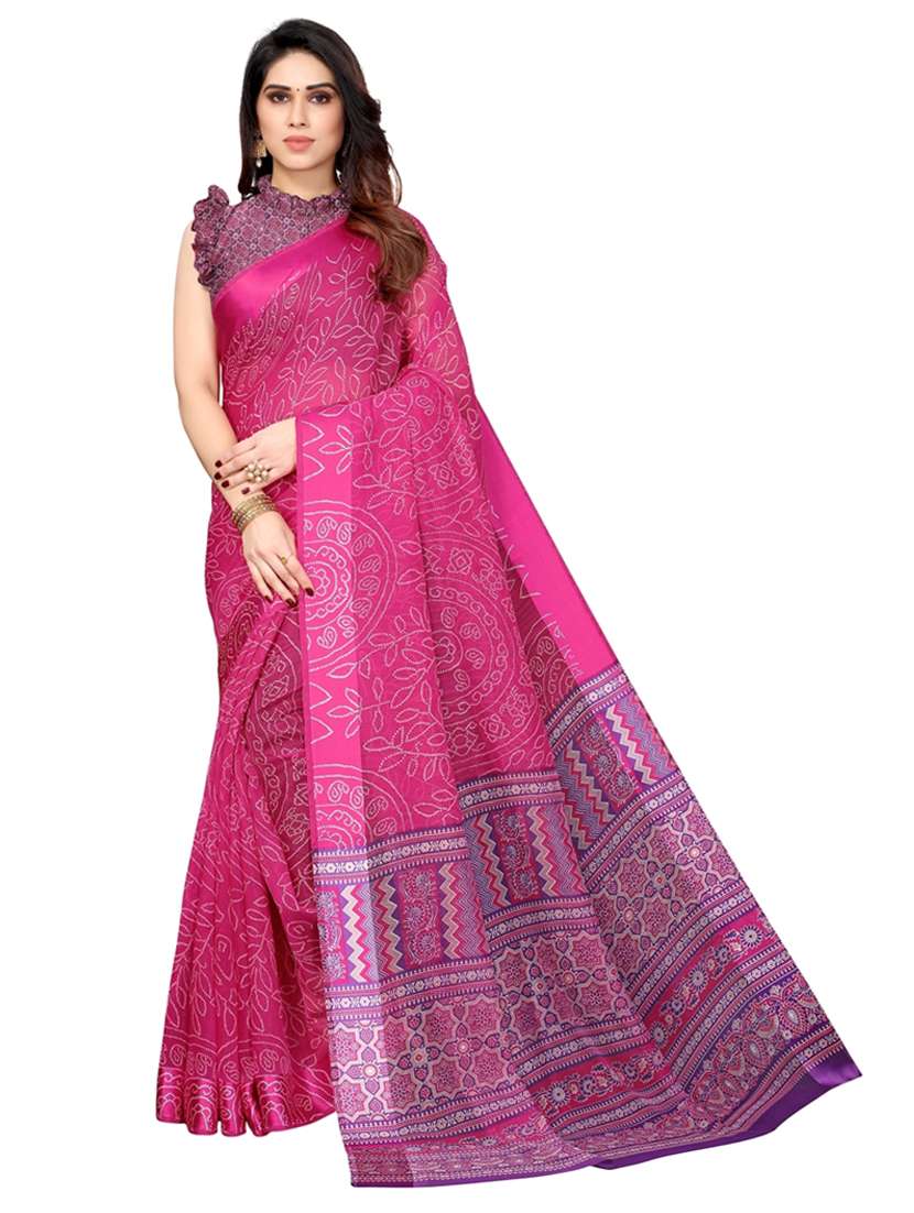 pink cotton blend printed saree with blouse