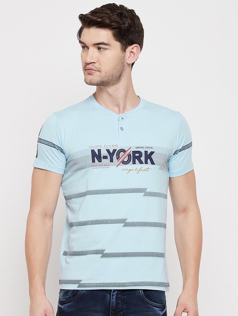 light blue front print t-shirt - 18422164 - Zoom Image - 0