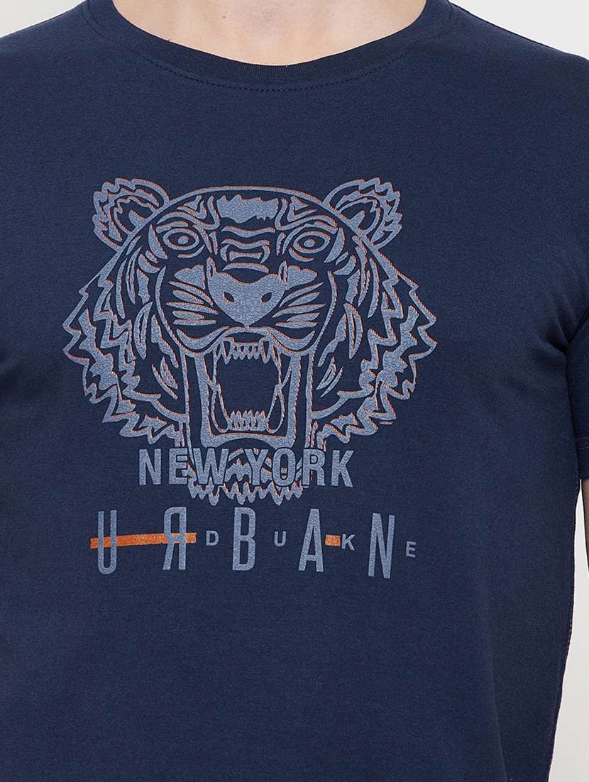 navy blue chest print t-shirt - 18422166 -  Standard Image - 3
