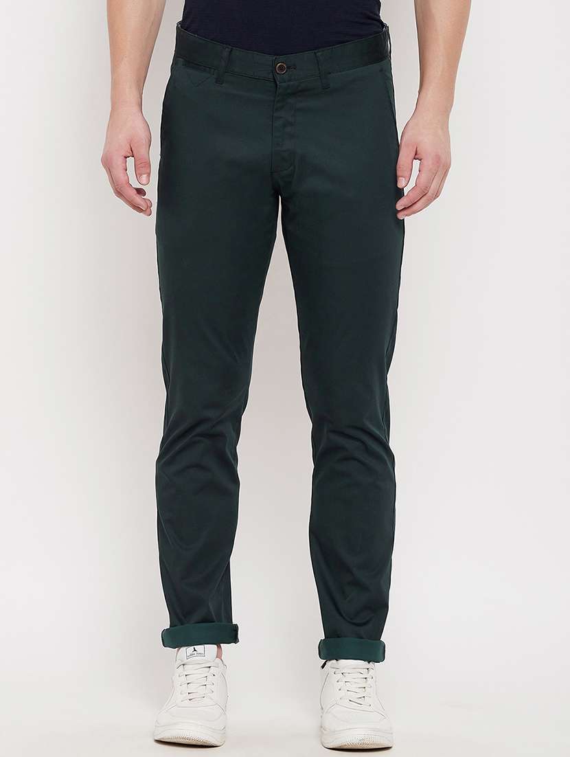 bottle-green solid casual trouser - 18422186 -  Zoom Image - 0