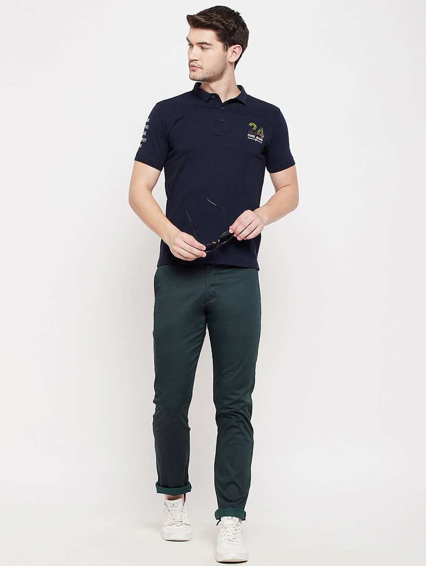 bottle-green solid casual trouser - 18422186 -  Standard Image - 3