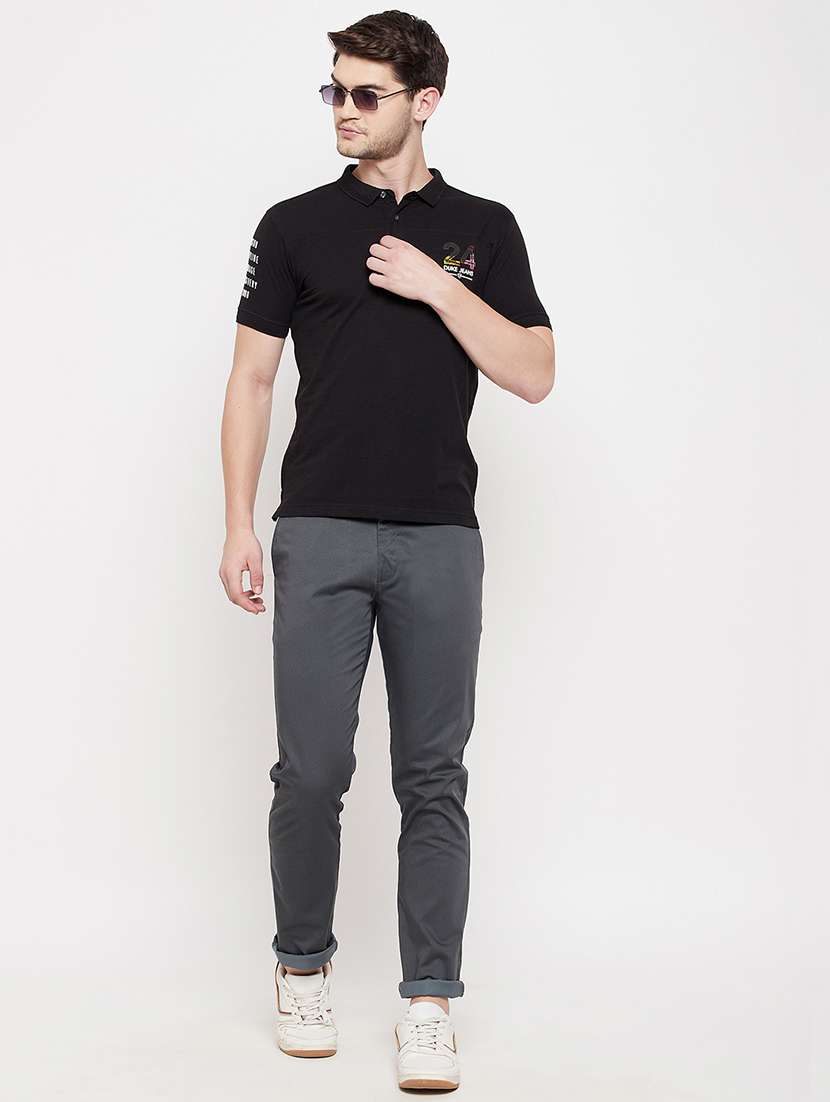 grey solid flat front casual trouser - 18422187 -  Standard Image - 3