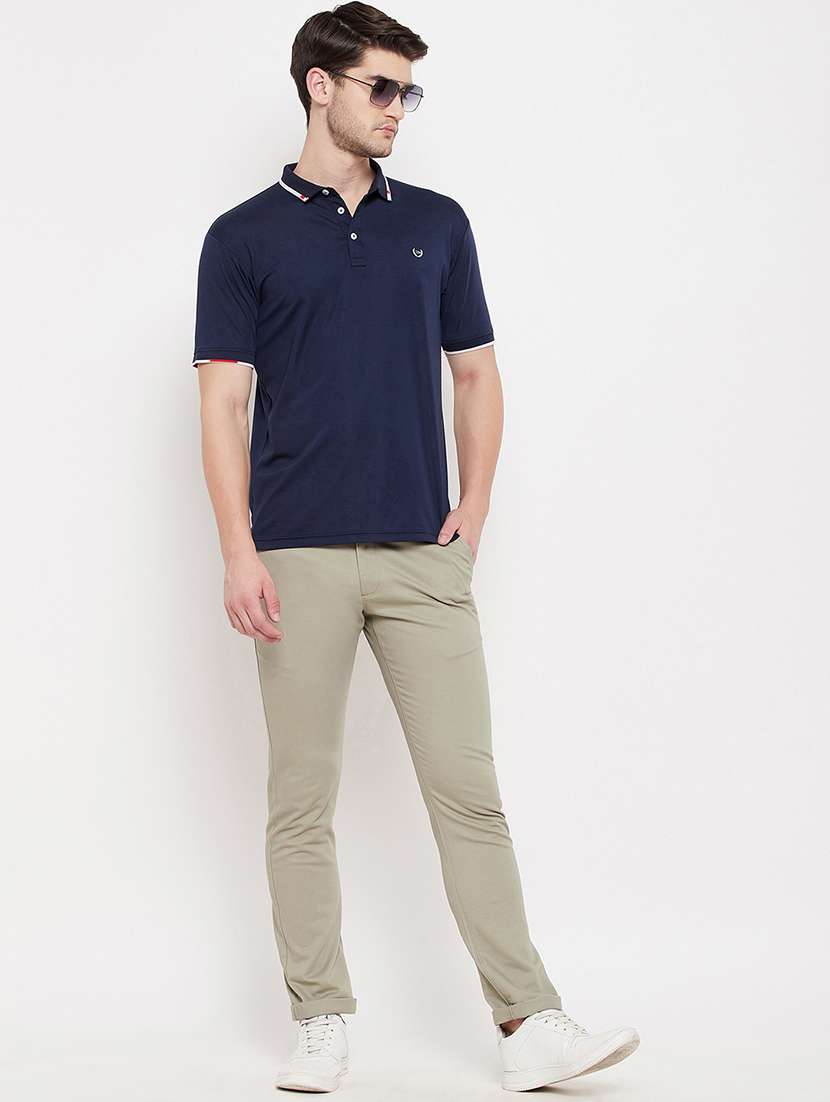 olive-green solid flat front casual trouser - 18422189 -  Standard Image - 3